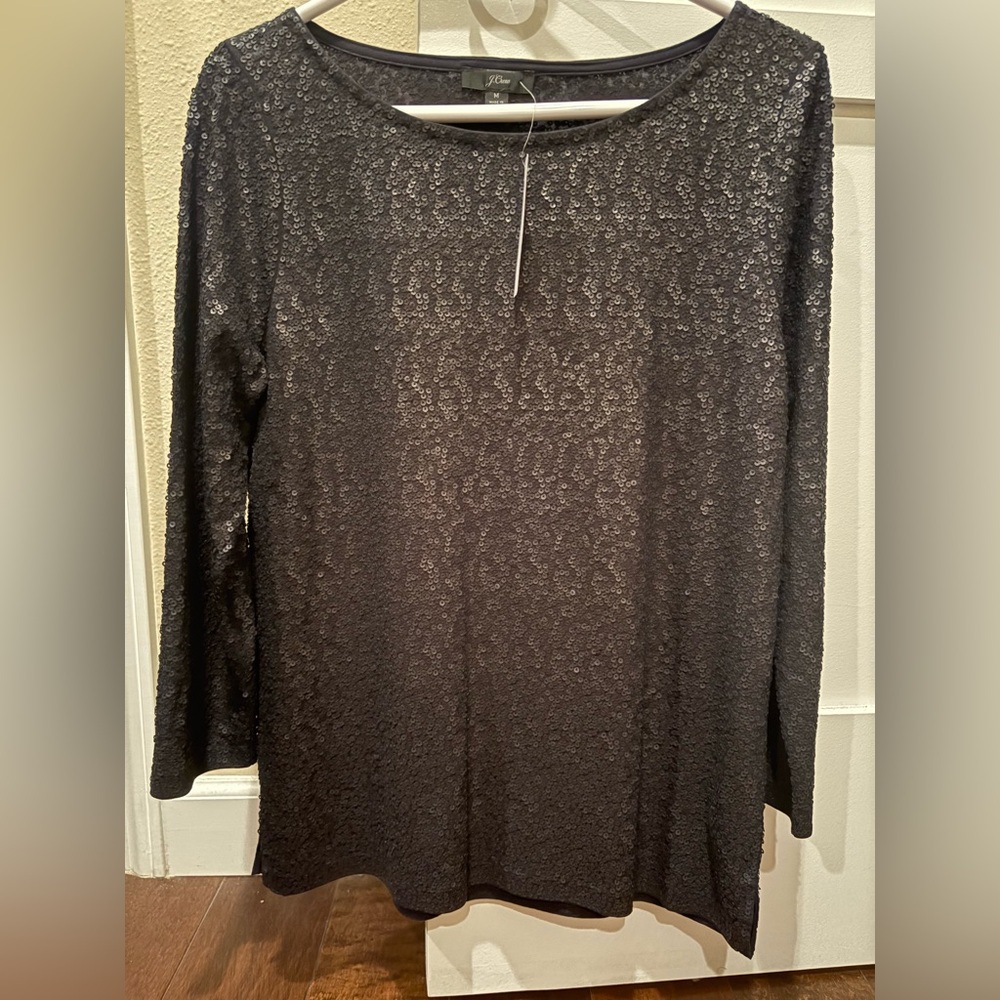 J. Crew Black Sequin Long Sleeve Top